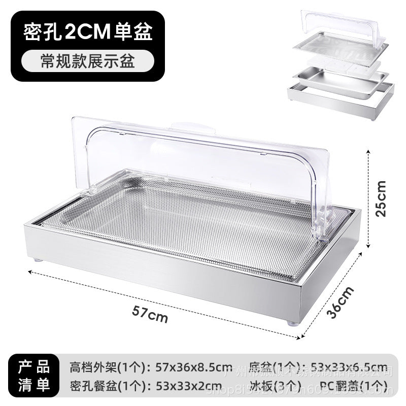 Stainless steel braised meat drain tray - commercial-grade display plate with lid for hotels, cafeterias, restaurants, and sushi restaurants - keeps food fresh and cold