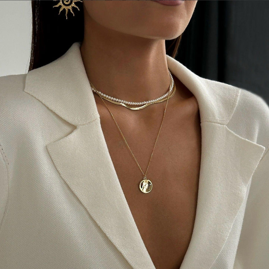Pearl necklace wholesale fashion cross-border autumn and winter accessories niche style high-end multi-layered round brand sweater necklace for women