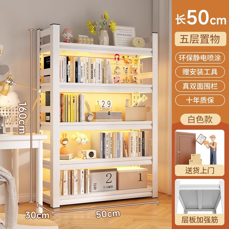 Multi-tier floor storage rack, steel bookshelf for home, living room, bedroom, kids' picture book organizer, simple iron art bookcase