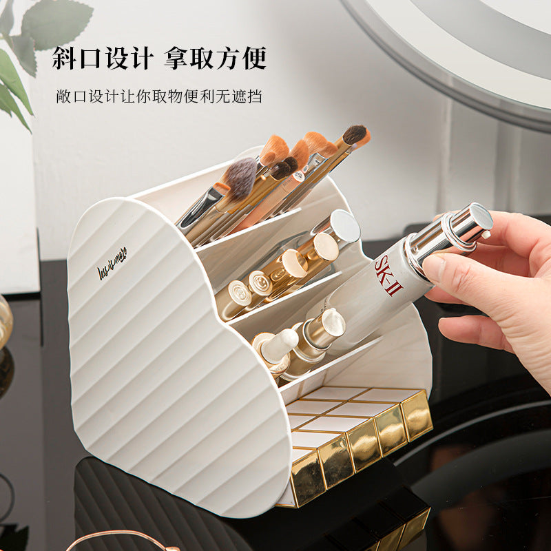 Love pen holder storage box, multi-functional makeup brush, lipstick, eyebrow pencil, grid rack, cosmetic storage cylinder, desktop.