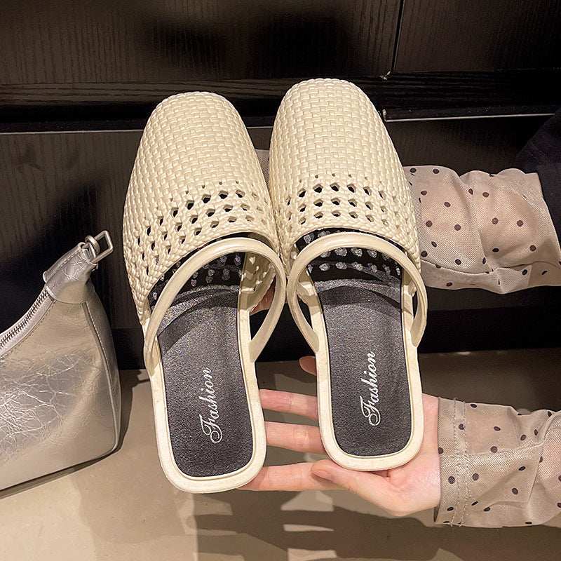 French square toe cut out toe slippers for women summer 2026 new arrivalfashionk-styleclassysenseoutwear shallow half sandals