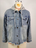 European and american cross-border women's spring new arrivals:  independent store washed beaded long sleeve casual denim jacket top