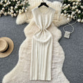 Celebrity fashion heavy industry beading round neck sleeveless knittingdress women's summersexyslimming look medium longsweater skirt