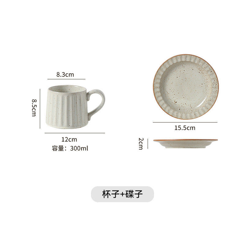 Vintage personalized ceramic striped afternoon tea milk coffee cup hand-painted stoneware mug italian nostalgic style cup and saucer set