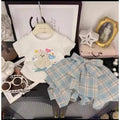 Girls' fashion set:  summer new arrival - stylish cartoon short-sleeve top and shorts two-piece outfit - wholesale supply