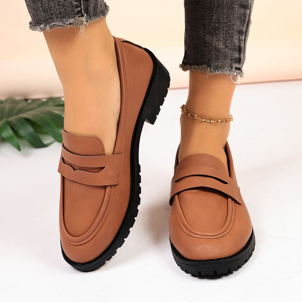 plus sizethick sole british style small leather shoes for women spring & fallnew arrival thick heel flatsthick soleplus sizeeasiest for match loafers