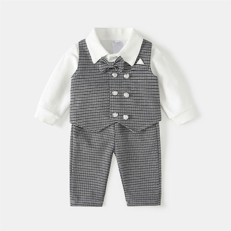 Boys' suit set - new  autumn collection - first birthday outfit - gentleman's striped vest three-piece set - spring & autumn
