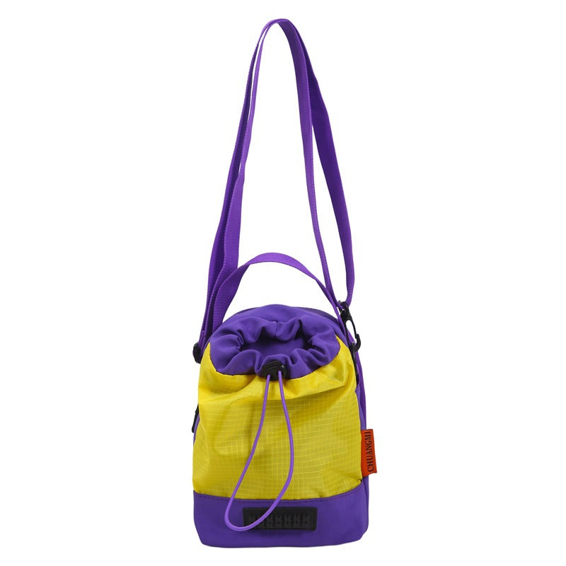 Foreign trade leisure shoulder bag Unisex color matching drawstring bucket bag Anti-splashing double compartment Lightweight portable messenger bag