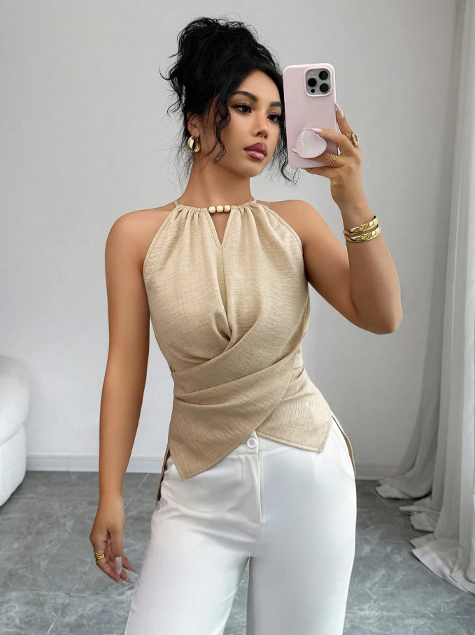 European and american cross-border  summer new arrival: slim-fit, figure-flattering, sexy solid color knitted sleeveless camisole top
