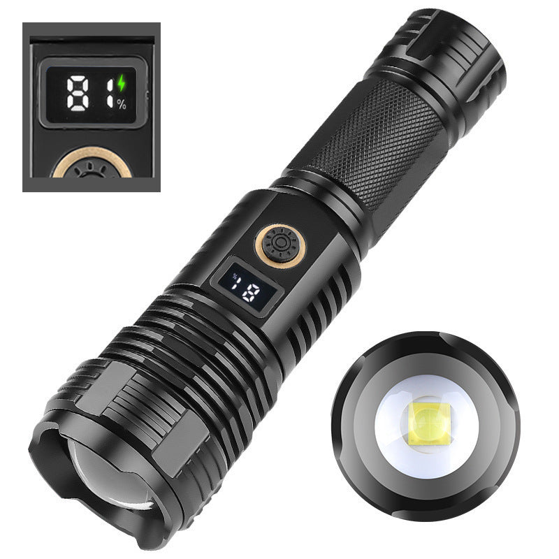 Cross-border XHP70.2 strong light flashlight USB charging screen display zoom long-range high-power super bright LED flashlight