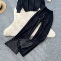 Relaxed and lazy style sweater suit women's autumloose hooded hot diamond knittingtopshigh waistloosestraight-leg pants