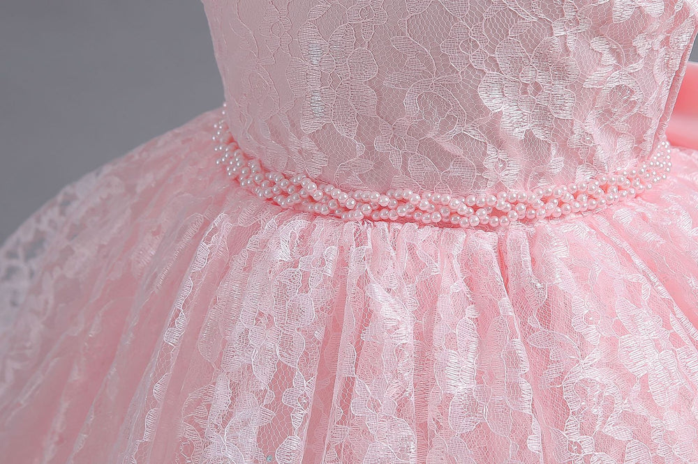 New arrival children's clothing kids dress lace bead chain princess dress baby girl first birthday dress girl dress