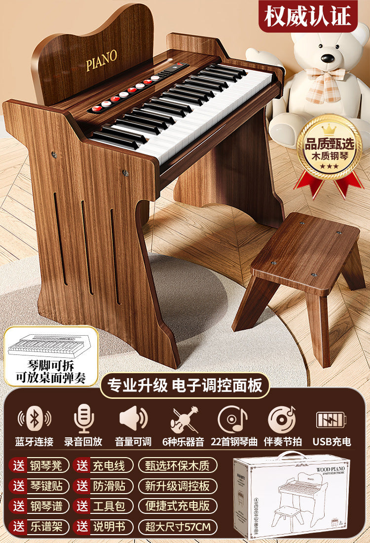 Wooden mini piano - kids' toy, beginner electronic keyboard, small educational instrument for boys and girls, baby and infant birthday gift