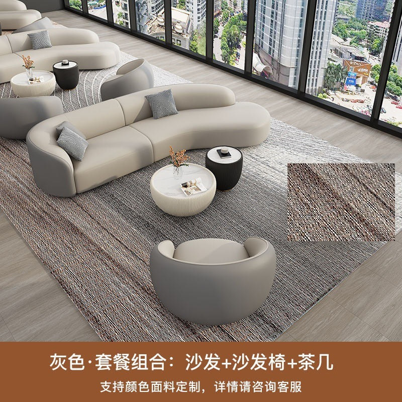 Minimalist hotel lobby, grand hall, vip lounge, reception area, sales & negotiation lounge, living room curved leather sofa