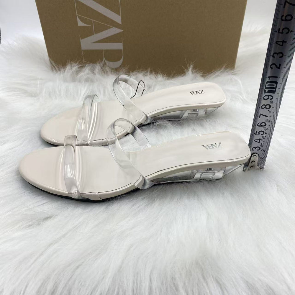 Za's 2025 autumn collection: fashionable clear glass glue transparent two-strap square-toe crystal high heels