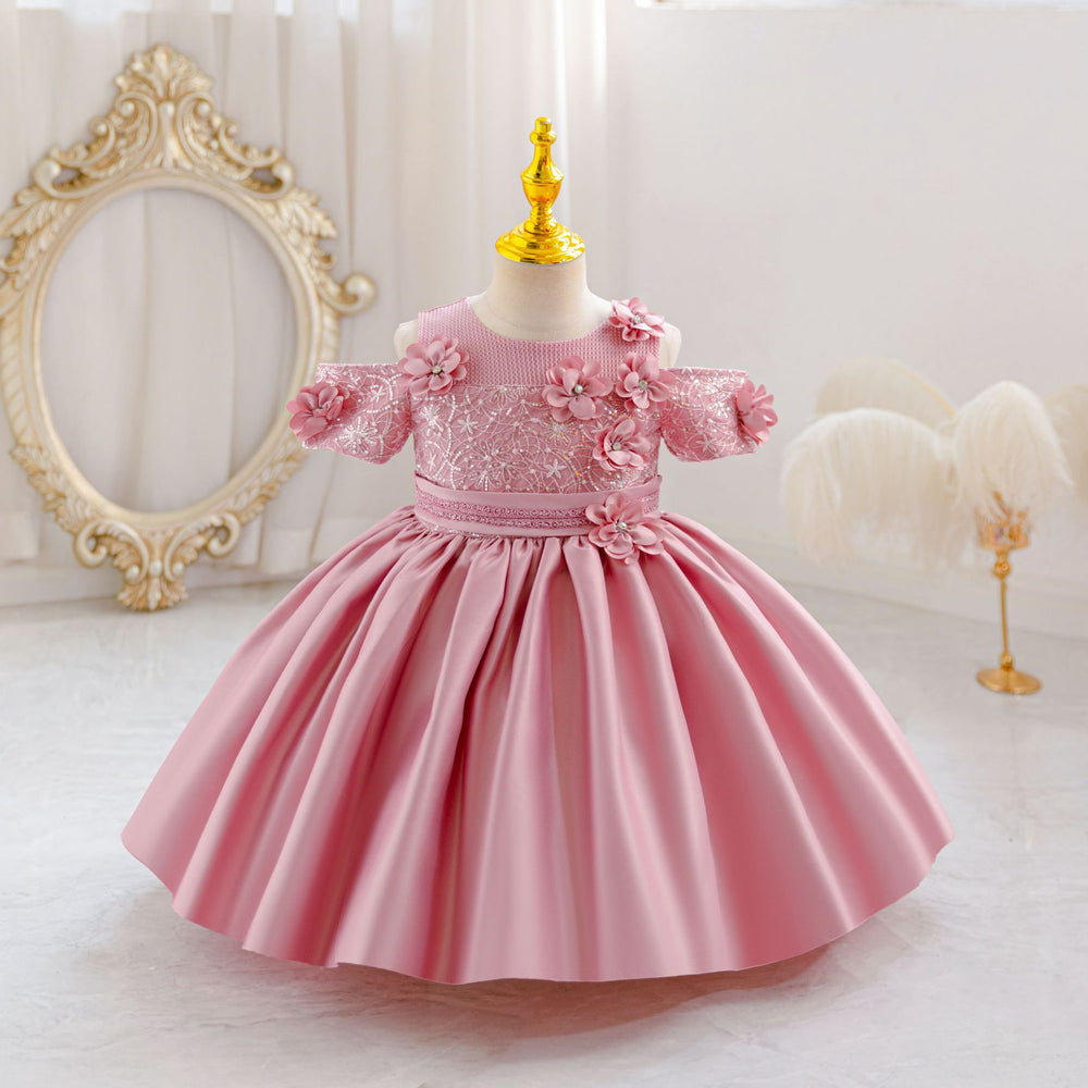 New wholesale women's dress puffy wedding dress satin flower performance girl dress princess dress kid dress
