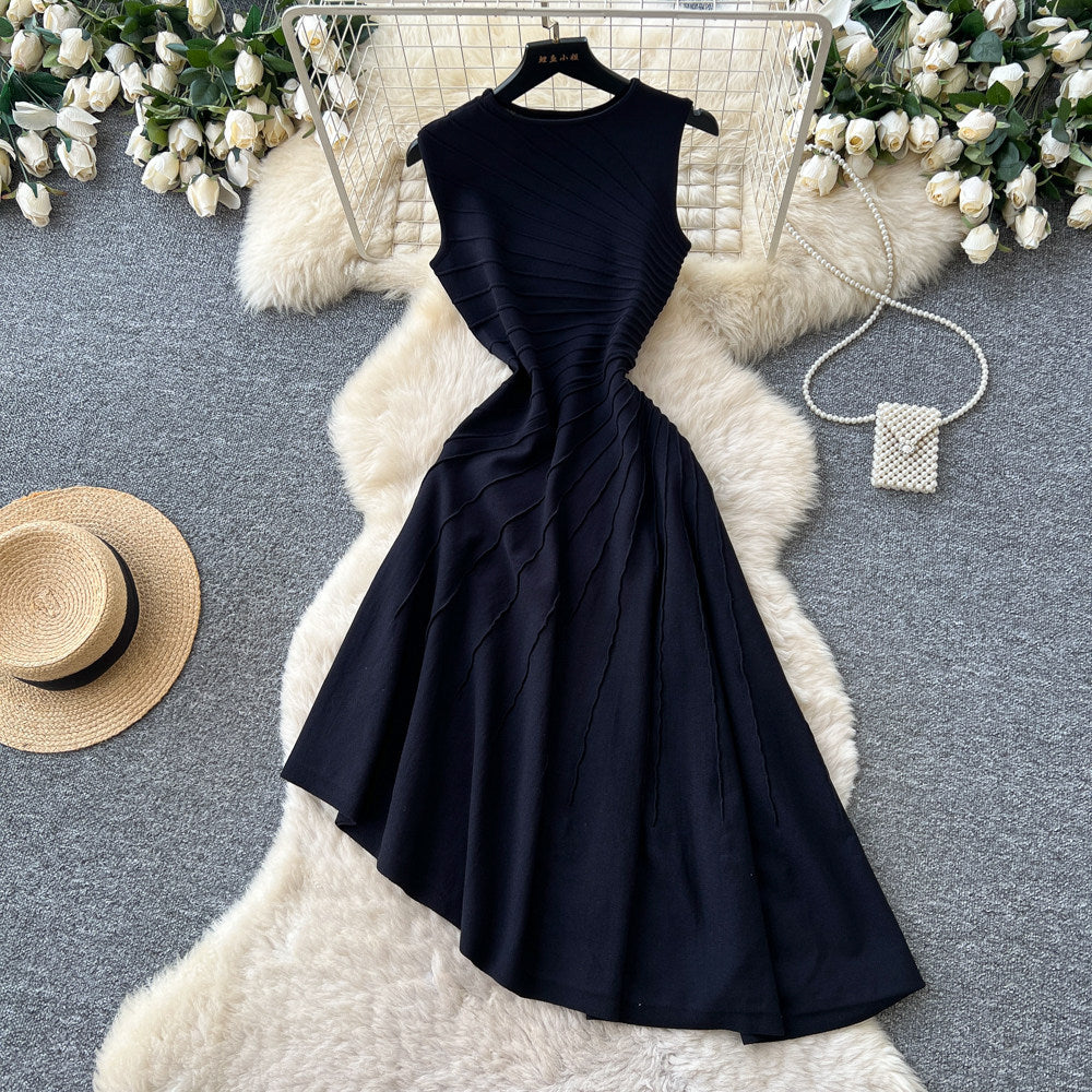French sleeveless a-line dress women's summer red high waist waist large swing elegant vest dress classy sense