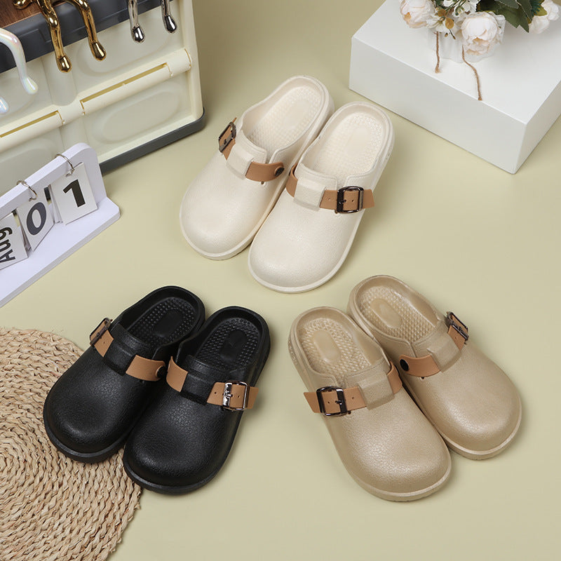 Durable birkenstock shoes women's summer couple fashion outwear thick sole heightening indoor waterproofnon-slip nurse shoes toe cap slippers