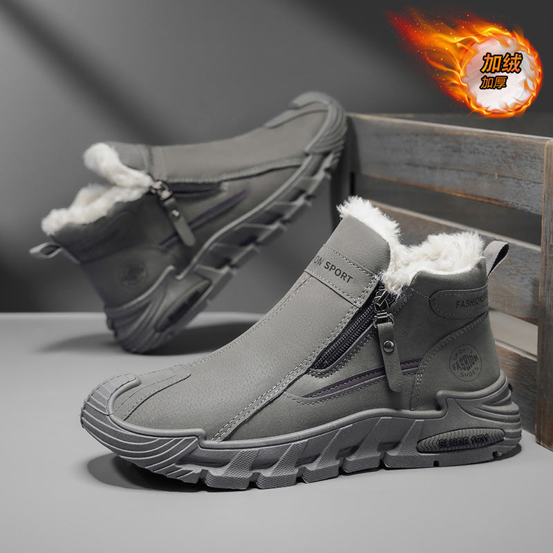 Men's winter slip-ons: new fleece-lined warm cotton shoes, high-top casual sneakers, anti-slip work & safety shoes