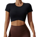 new arrival yoga wear t-shirt women's summersexy navel-baring round neck fitness wear short-sleeved high-elastic breathable sportswear
