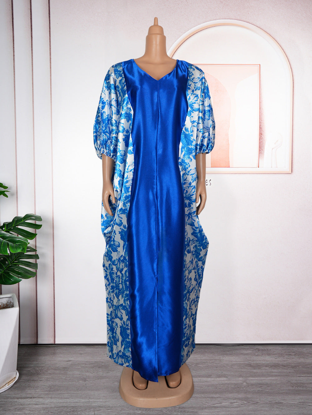 plus size women's ethnic style robe african foreign trade  color block print dress