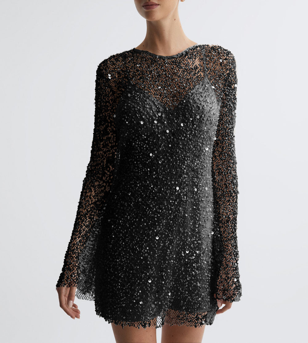 cross-border  independent station cross-border women's clothing large and small bubble beads see-through mesh two-piece set suspender dress