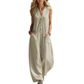 summer new arrivals: european & american style women's fashion - casual, loose-fit, solid color button-up jumpsuit