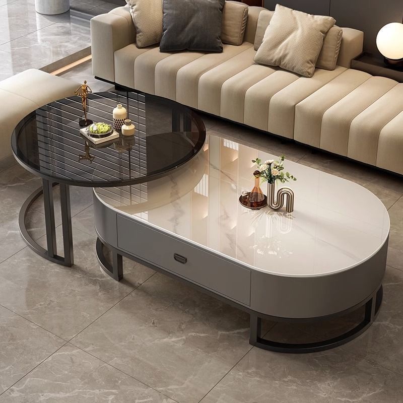 Coffee table living room for homeaccessible luxury oval modern casual type popular glass small tea table slate small apartment accessible luxury