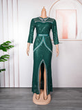 Aliexpress new year party evening dress african women's plus size cross-border fashion sequin rhinestone slit dress