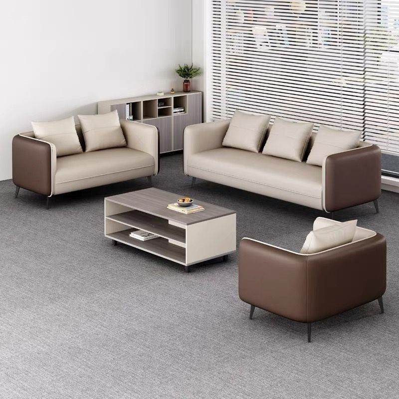 Business reception area, meeting & negotiation zone, executive office: genuine leather office sofa & coffee table set with latex cushion accessories