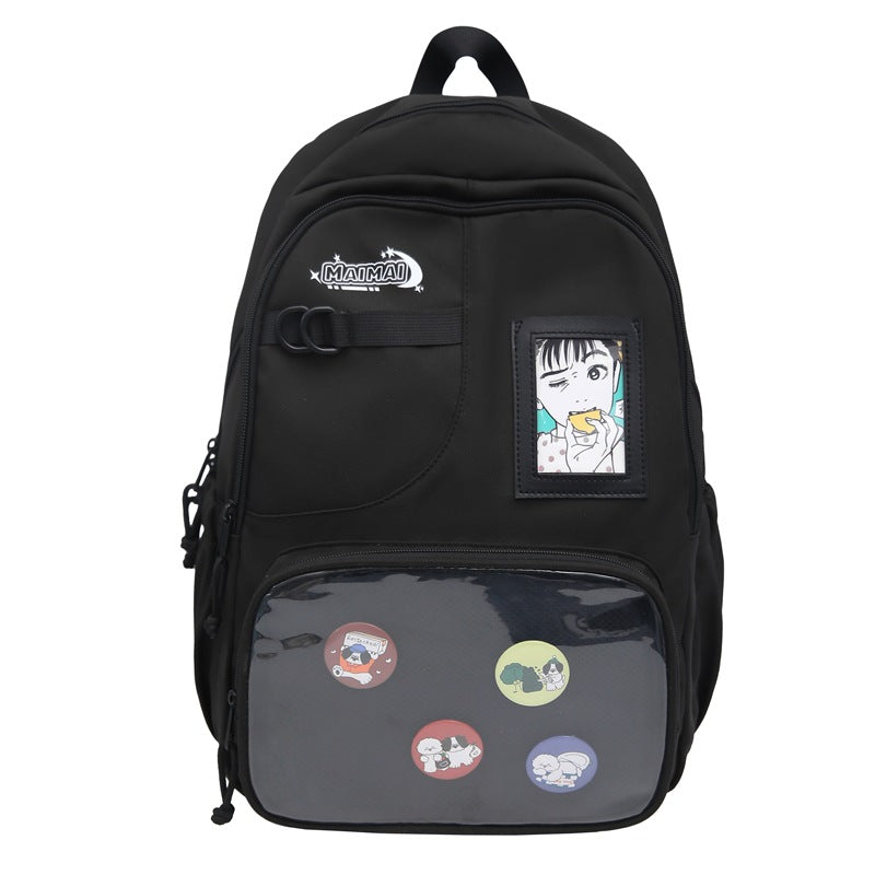 Transparent pocket student backpack - large capacity, new korean style cartoon design - wholesale
