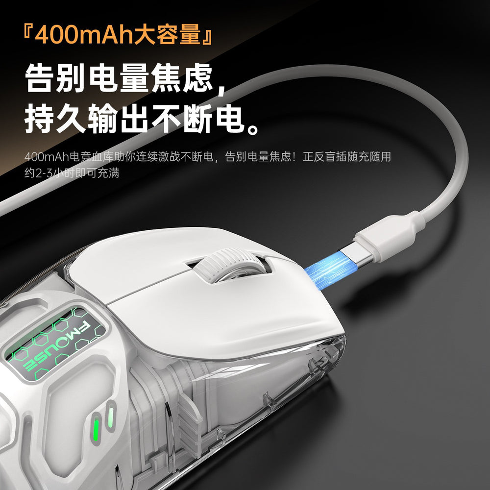 Tiger cat m500 tri-mode wireless mouse - bluetooth transparent gaming, esports, laptop, office ergonomic mouse
