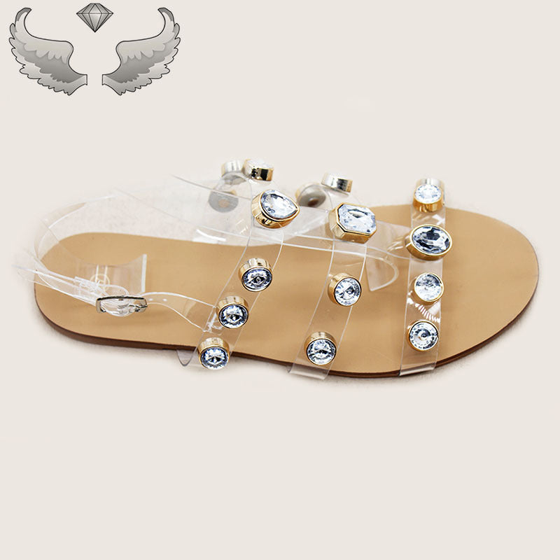 Anngele Wholesale Sandals Yiwu Women's Shoes Transparent Belt Fashion Rhinestone Sandals Cross-border Wholesale