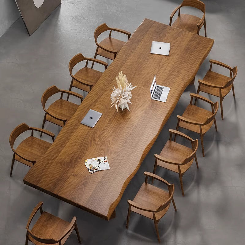 All solid wood conference table log large board long desk American desk boss meeting guests simple reading table and chairs