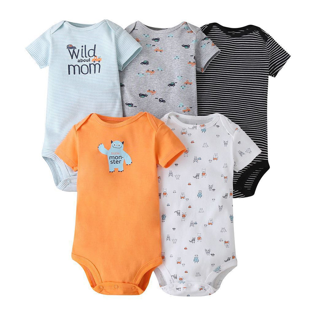Dropshipping summer infant & toddler short-sleeve mixed color romper, triangle short-sleeve bodysuit, 5-piece set