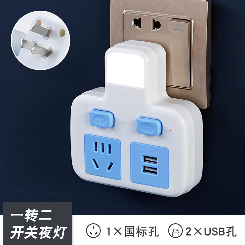Office-style multifunctional wireless socket converter with usb, independent switches, multi-outlet power strip with night light