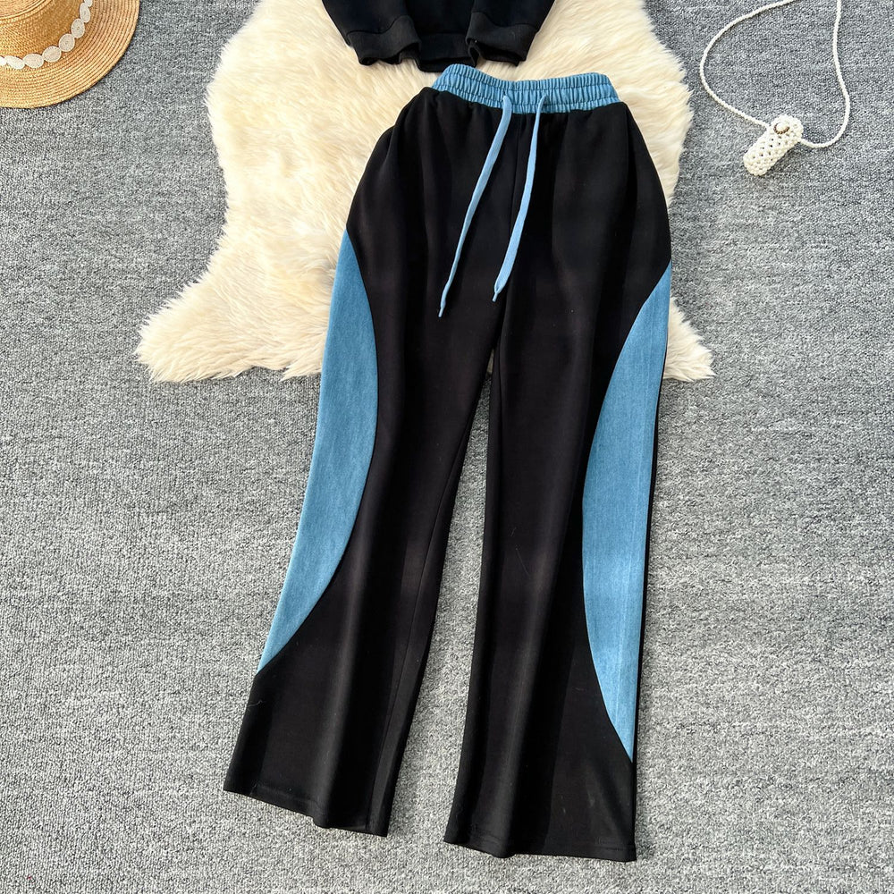 Women's casual activewear set - summer hong kong chic, retro-style embroidered short-sleeve top with high-waisted wide-leg pants