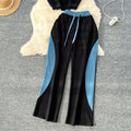 Women's casual activewear set - summer hong kong chic, retro-style embroidered short-sleeve top with high-waisted wide-leg pants