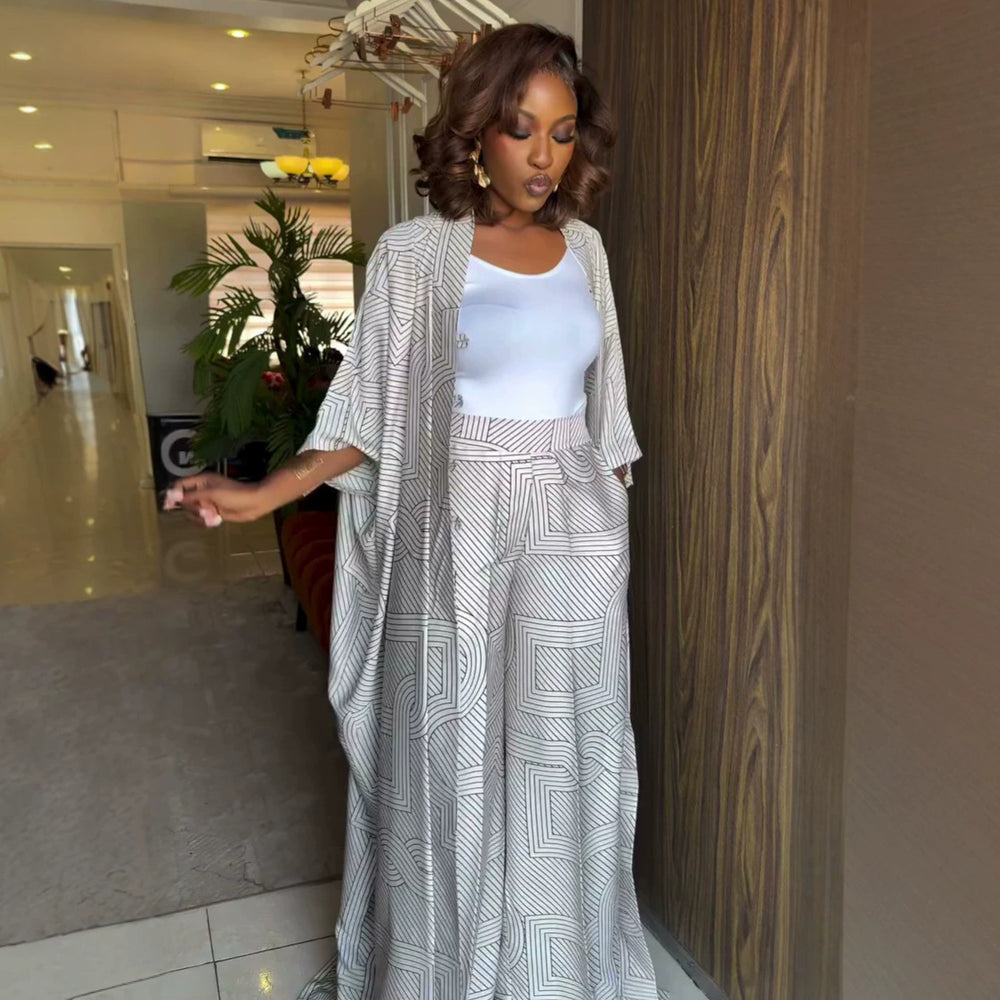 European and american cross-border african women's clothing  summer new casual elegant printed long shirt wide-leg pants set