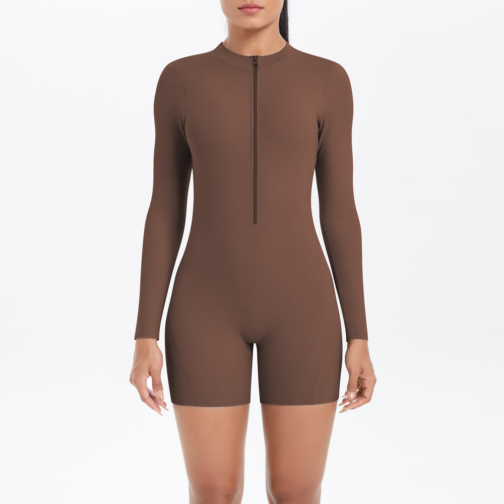 fashioncut out beautiful back half open zipper jumpsuit peach butt sports fitness running jumpsuit women's yoga wear
