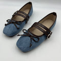 Export autumnew arrival square toe one-piece buckle flat heel shoes cross-border large size bows women's single shoes wholesale