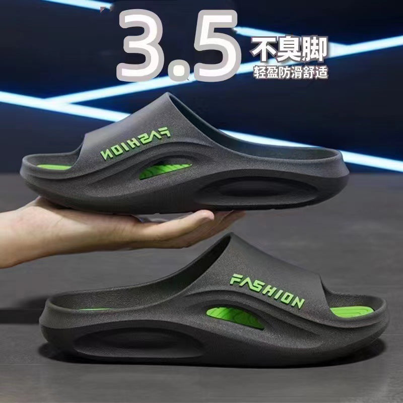 2024 new korean style men's slippers - trendy outdoor & indoor, bathroom-friendly, non-slip, thick-soled, wear-resistant men's sandals