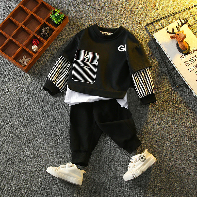 Kids' fall outfit: boys' hoodie set - spring/autumn  new arrival - faux two-piece, street style cool, big & tall kids' activewear