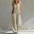 summer new arrivals: european & american style women's fashion - casual, loose-fit, solid color button-up jumpsuit