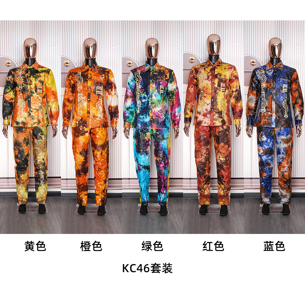 Hot-selling european and american export new arrivals: cross-border bestsellers - men's african fashion suit, digital print shirt and pants set