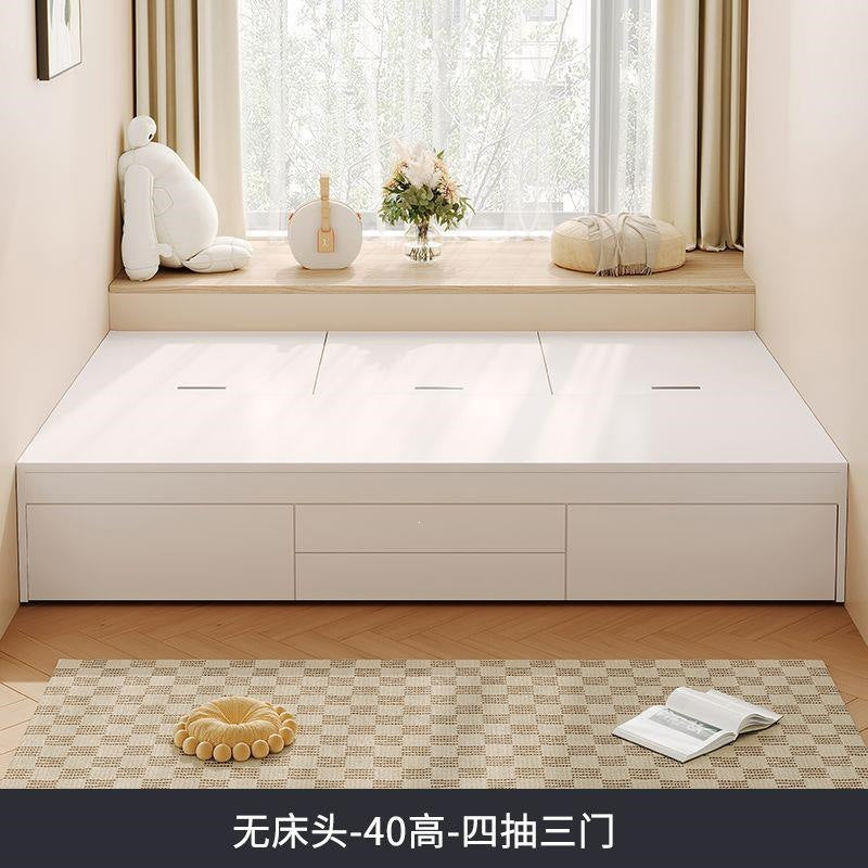 Solid wood bed tatami box storage bed soft back double bed kids bed bedroom for home without bedside bed high box