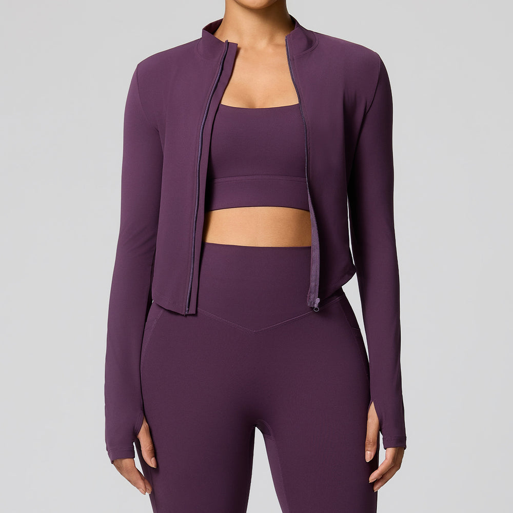 European and american style cross-border long-sleeve yoga top cardigan zipper quick-dry sports jacket stand collar slim fit outdoor fitness apparel