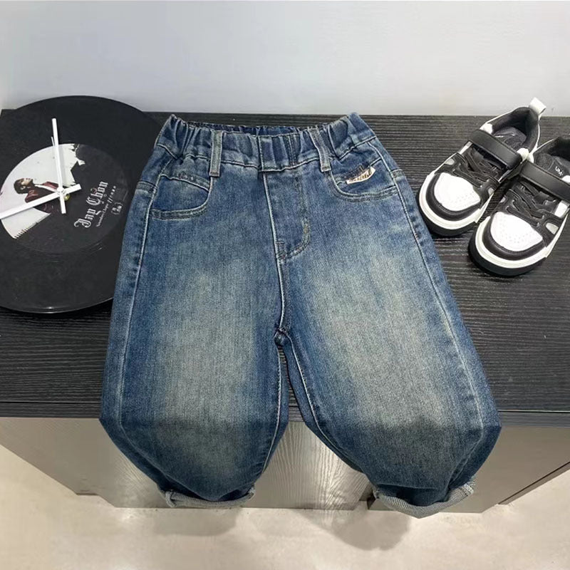 Boys' spring pants  new collection: kids' denim jeans, spring/autumn style, big boys' trousers, loose fit korean style for mid-to-large children