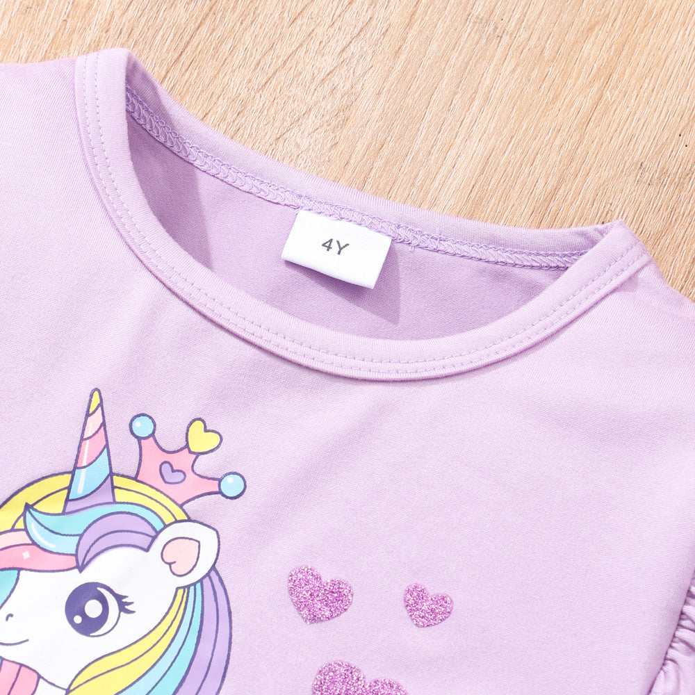 New girls' long-sleeve crewneck unicorn top + mesh heart skirt set