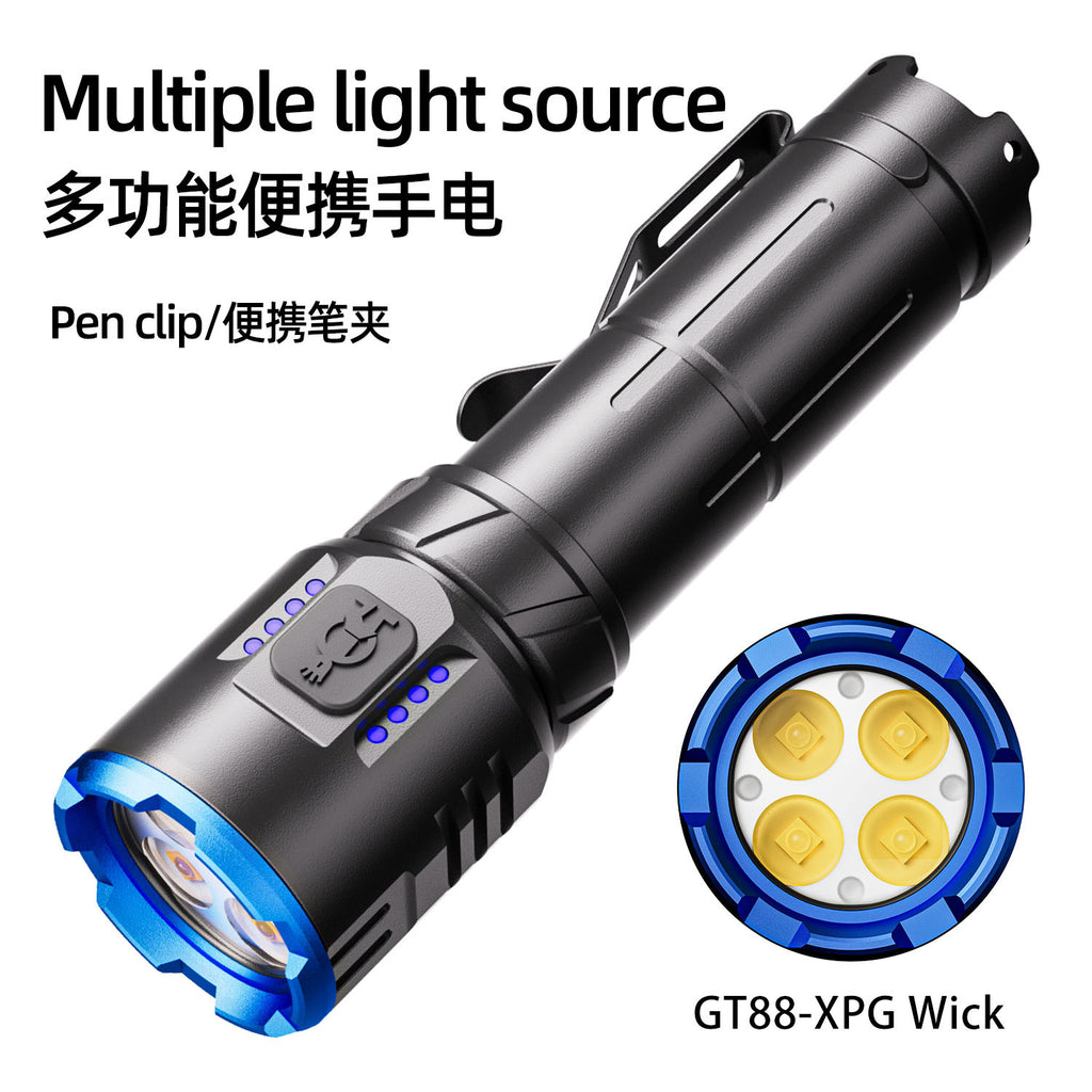 Cross-border new 4LED outdoor multi-function flashlight long battery life super bright rechargeable outdoor emergency strong light flashlight